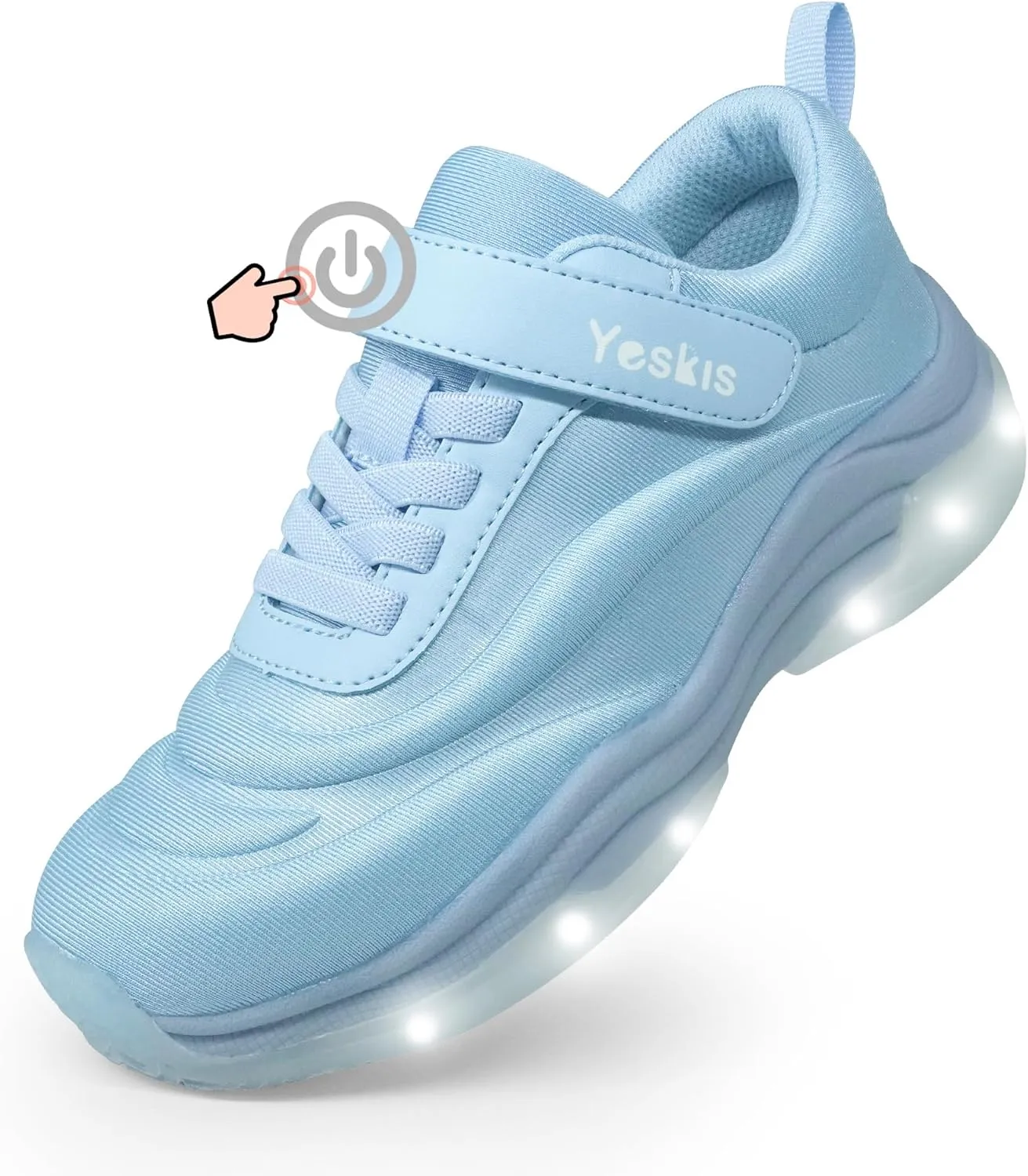 YESKIS Boys Girls Light Up Shoes with Switch 3 Lighting Modes Fizzzy Big Kids LED Running Tennis Sneakers for Toddler Little and Big Kid