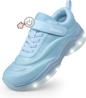 YESKIS Boys Girls Light Up Shoes with Switch 3 Lighting Modes Fizzzy Big Kids LED Running Tennis Sneakers for Toddler Little and Big Kid