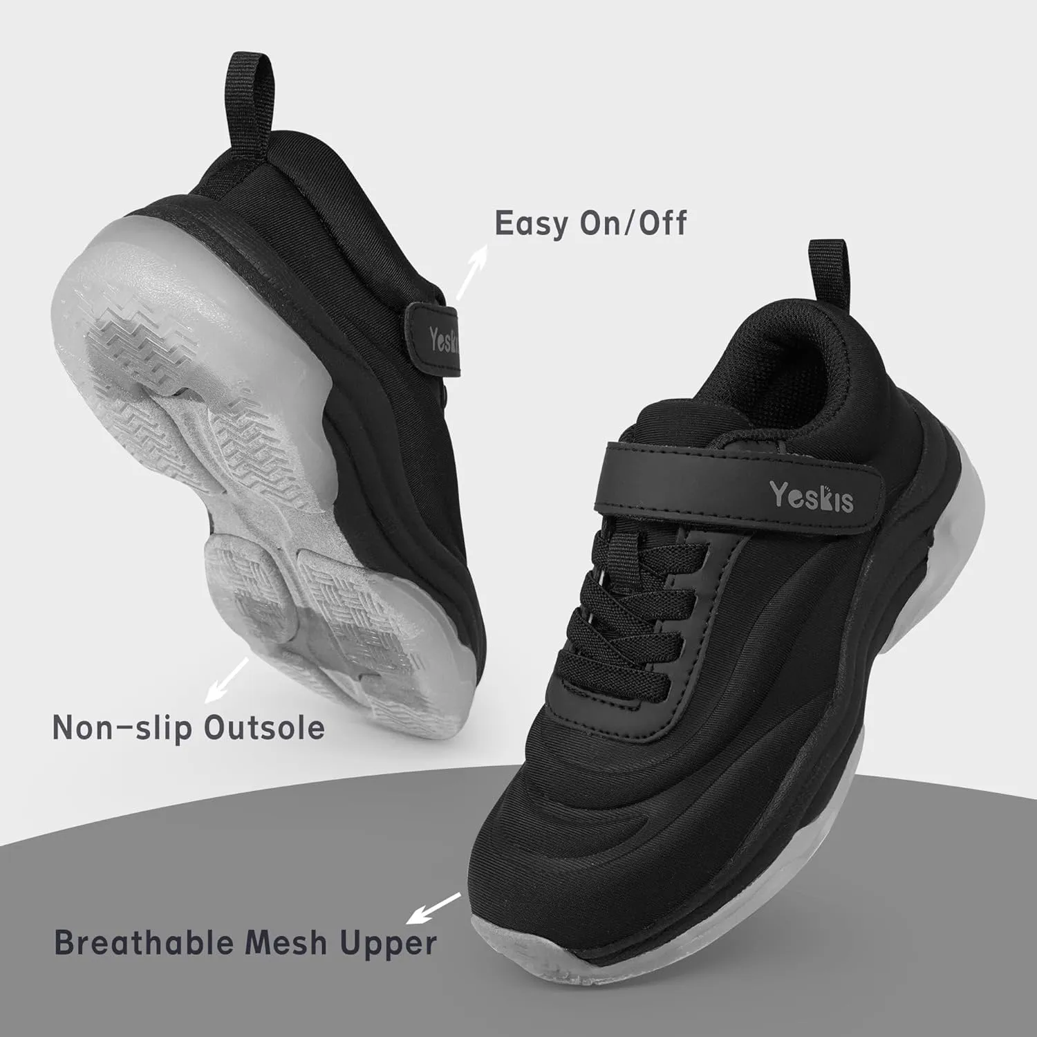 YESKIS Boys Girls Light Up Shoes with Switch 3 Lighting Modes Fizzzy Big Kids LED Running Tennis Sneakers for Toddler Little and Big Kid