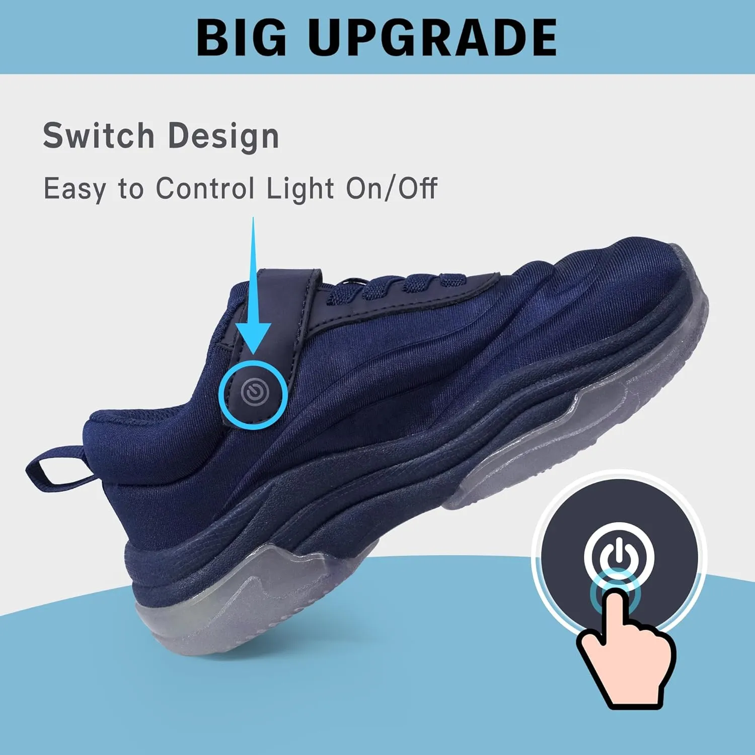 YESKIS Boys Girls Light Up Shoes with Switch 3 Lighting Modes Fizzzy Big Kids LED Running Tennis Sneakers for Toddler Little and Big Kid