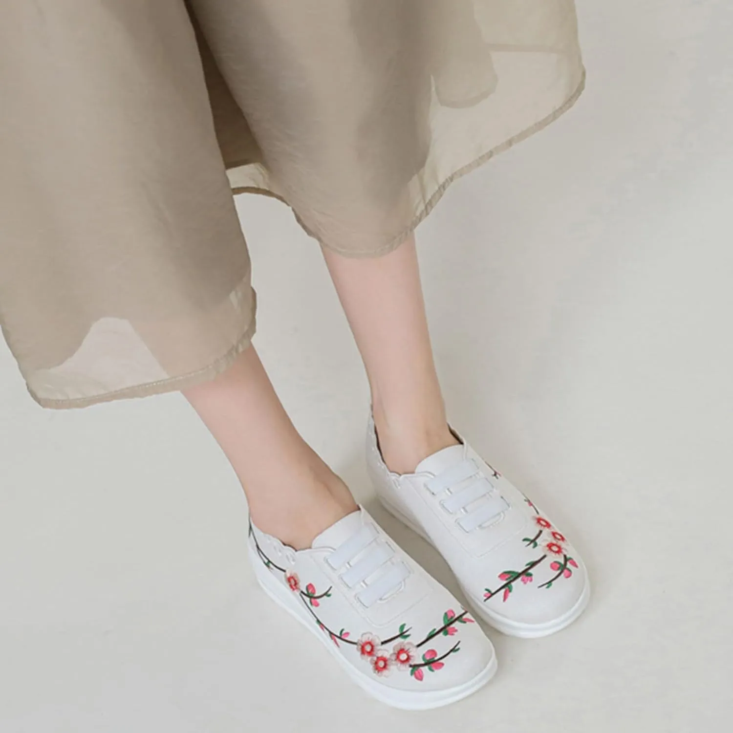 ZSpzx Embroidered Casual Shoes Walking Sneakers Adjustable Strap Arch Support Orthopedic Running Platform Shoe Jogging Tennis Breathable Comfy Lightweight No Slip Daily Wear Footwear