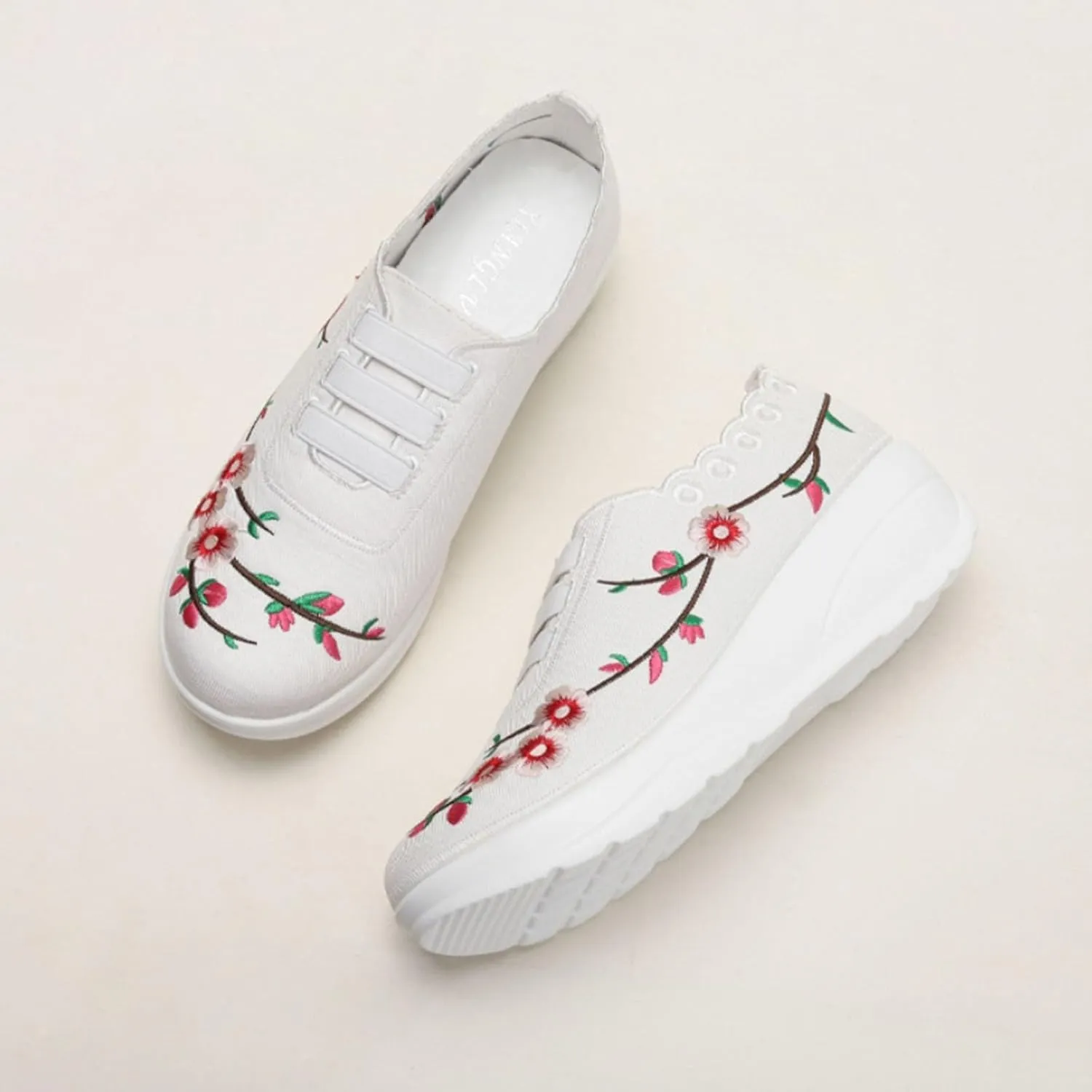 ZSpzx Embroidered Casual Shoes Walking Sneakers Adjustable Strap Arch Support Orthopedic Running Platform Shoe Jogging Tennis Breathable Comfy Lightweight No Slip Daily Wear Footwear