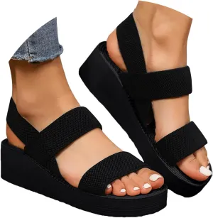 ZSpzx Wedge Sandals For Women 2025,Comfortable Dressy Summer Ankle Strap Elastic Straps Platform Low Wedges Non Slip-on Womens Sandal Heels Dress Open Toe Shoes for Daily Wear
